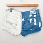 Levi's | Denim Jean Bleach Raw Hem Booty Shorts Two Tone White Blue | Size 8, 29 Photo 3
