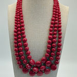 Red Beaded Statement Necklace Womens Jewelry Costume Runway Chunky 3 Strand Photo 0