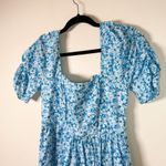 Free People White And Blue Dainty Floral Bohemian Puff Sleeve Maxi Dress Photo 3