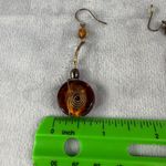 Vintage Boho Copper Amber Glass Teardrop Pierced Spiral Earrings Set Fall Colors Brown Photo 9
