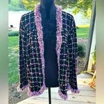 Vintage Pink Poodle Cardigan Sweater Black Pink Plaid Fringe 3x Retro Chic Fun Size XL Photo 4
