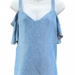 Bebe  Chambray V-neck Cold Shoulder Top Photo 0