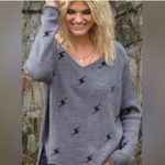 Wooden Ships  Lightning Bolt Jacquard Knit Wool & Mohair Blend Sweater Gray S/M Photo 7