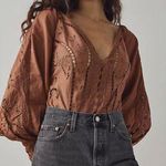 Free People NEW Free People Intimately Brown Regina Boho Long Sleeve Bodysuit, S Photo 0