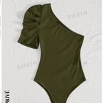 SheIn  Privé One Shoulder Puff Sleeve Ribbed Knit Bodysuit Sz L Photo 2