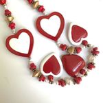 Red white faux pearl gold tone heart beaded necklace Photo 3