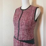 WORTH‎ pink tweed sheath dress, grey leather trim, sleeveless, back zip. 4 Size 6 Photo 1