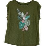 Talbots Petite | Green Tropical Embroidered Casual Top 100% Cotton Womens LP Photo 0