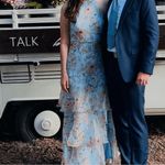 Lulus Forever Exceptional‎ Light Blue Floral Halter Organza Maxi Dress, Medium Photo 4