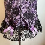 Frederick's of Hollywood Vintage Bustier Corset Purple Black Lace Bows 38 Medium Photo 2