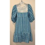 Amanda Uprichard  "Lucietta" Babydoll Dress in Sutton Plaid Blue/White Sz L EUC!! Photo 2
