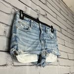 American Eagle Blue Jean Shorts Distressed Frayed Hem SZ 2 Biker High Waist Y2K Photo 7