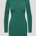 Aritzia  Sunday Best Emerald Green Long Sleeve Slim‎ Ribbed Mini Dress Size XL Photo 0
