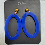 J.Crew Royal Blue Oval Hoop Drop Earrings Gold Tone Stud OLDSTOCK RARE Photo 0