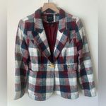 Smythe Dutchess Plaid Tweed Single Button Blazer Red Blue White Size 10 Photo 0