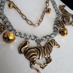Boutique Statement Two Tone Chain Necklace with Zebra Pendants and Matching Earrings New Photo 3