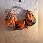 Orange and Blue Tropical Puff Sleeve Ruffled Crop Top summer beach resortwear Photo 7
