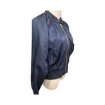Free People  Satin Bomber Jacket Navy Blue Size XS Lightweight Zip Front Photo 5
