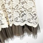 Ryu Brown Cream Crochet Tiered Lace Floral Sleeveless Lined Dress, Size Medium Photo 7