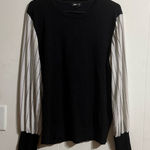 DKNY  Black Top with White Striped Sleeves Photo 0