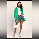 Lulus New  Easy to See Green Oversized Button Up, Small Photo 1