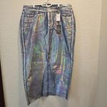 Forever 21  Women's Plus Size 1X Iridescent‎ Denim Maxi Skirt Front Leg Slit Photo 2