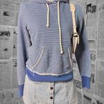 American Eagle Y2K  Outfitters Striped Blue Hoodie Distressed Raw Hem Size small Photo 0
