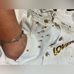 Aeropostale Customized-Patchwork white  denim jacket featuring gold sequin Size L Photo 7