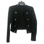Cropped Open Front Nautical Button Blazer Size Medium Preppy Black Photo 0