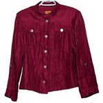 Ruby Rd . Women's Shiny Crinkle Rust Jacket Look Blouse Faux Front Pockets Size 6 Photo 0