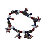 Vintage Patriotic Stretch Charm Bracelet Red White Blue Stars & Stripes Flags Photo 0