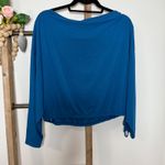 Athleta Blue Boat Neck Dolman Sleeve Cinched Hem Crop Top Women's Medium Photo 3
