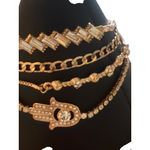 ALDO Set of 4 Gold Tone Bracelets Chain Hamsa Clear Rhinestones Slide Adj NWOT Photo 1