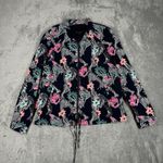 Banana Republic  Jacket Womens Medium Black Pink Bird Print Drapery Bomber Casual Photo 1