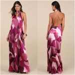 Lulus LULU’S Prime Poise Pink Multi Abstract Satin Halter Maxi Dress Photo 1