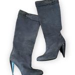 LANVIN Suede Leather Heeled Boots Sz 38.5 / 7.5 Blue Knee High Pump Photo 0
