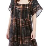 Free People  Black Orange Plaid Mini Dress Oversized Baby Doll Photo 0