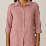 Tahari  Essentials Pink 100% Linen Button Front Roll-Tab Blouse Top Womens‎ Large Photo 0
