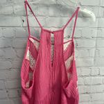 Umgee  hot pink crinkle fabric crochet mini dress or tunic top size Large boho Photo 6