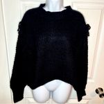 Treasure & Bond  Mixed Stitch Balloon Sleeve  Fringe Sweater Black Crew S NWT Photo 3