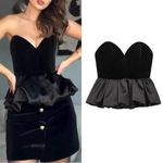 ZARA  NWT velvet satin peplum corset bubble sweetheart strapless black tube top Photo 1