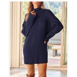 NEW Oversized Batwing Sweater Tunic Pullover Ribbed Dress 2X Blue Photo 1