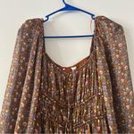 ASTR  Floral Brown Ruched Bust Long Sleeve Cottagecore Farmhouse Midi Dress Photo 3