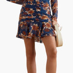 Veronica Beard  Dress Hedera Ruched Silk Ruffle Mini Floral Electric Blue Sz 16 Photo 0