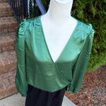 Sincerely Jules for Bandier Women's Green Blouse Elegant Satin Top size Medium Photo 7