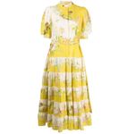 Boutique  1X Maggie Floral Maxi Dress Tropical Tired Puff Sleeve Yellow Womens Photo 1
