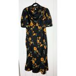 Pretty Little Thing  Black Yellow Floral Puff Sleeve High Neck Midi Dress Size 8 Photo 4