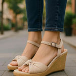 Montego Bay Club  Stylish Beige Wedge Sandals with Knotted Detail Women's 9 Photo 0