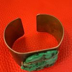 Hand Crafted Artisan Copper Cuff Bracelet with Turquoise Stone Centerpiece Photo 2