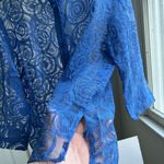 Sheer Oversized Blue Nylon Blouse Shirt Swim Cover Up Top Blouson, Size L Size L Photo 5
